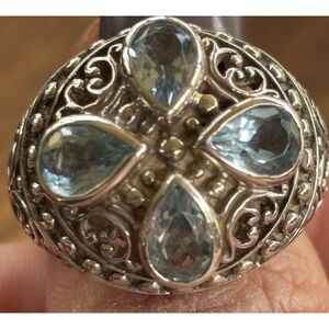 925 Artisan Ring Blue Topaz Scrollwork Design Sterling Silver Size 8